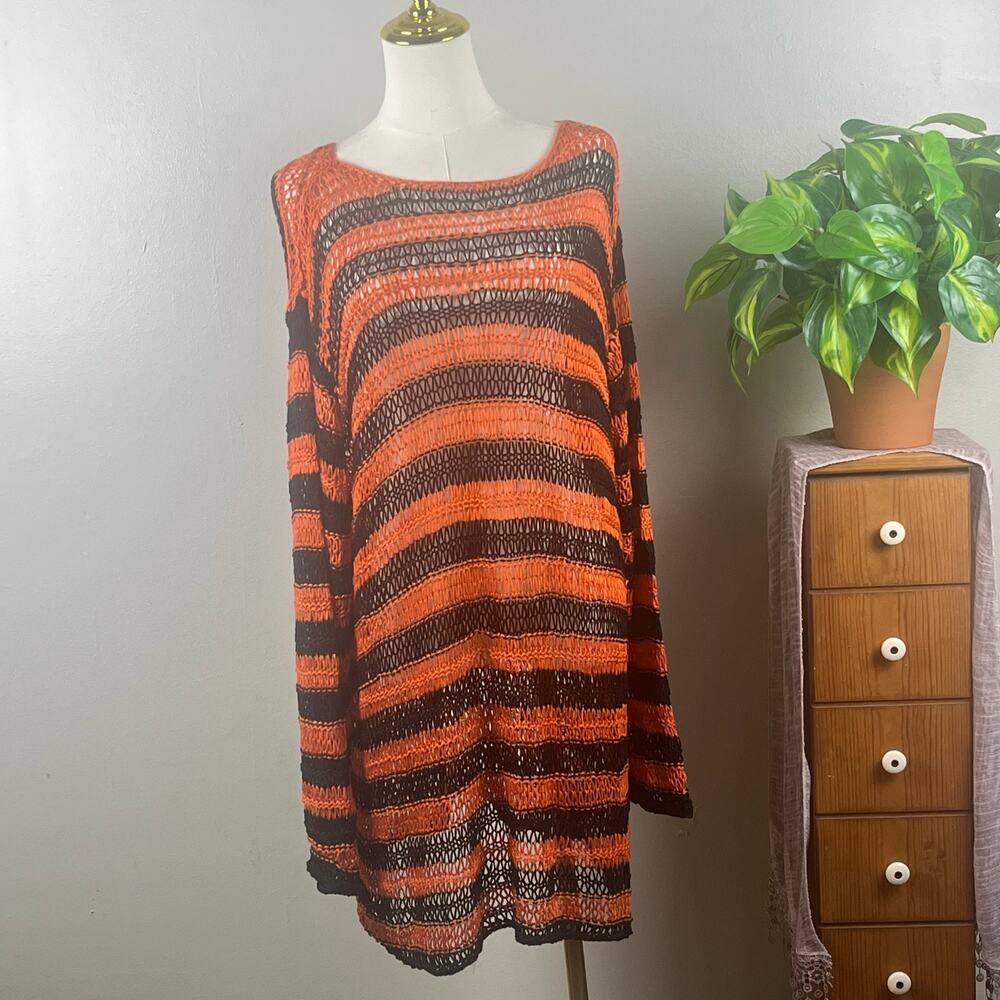 Killstar Orange and Black Open Weave Knit Long Sleeve Sweater Size Large - Picture 2 of 9